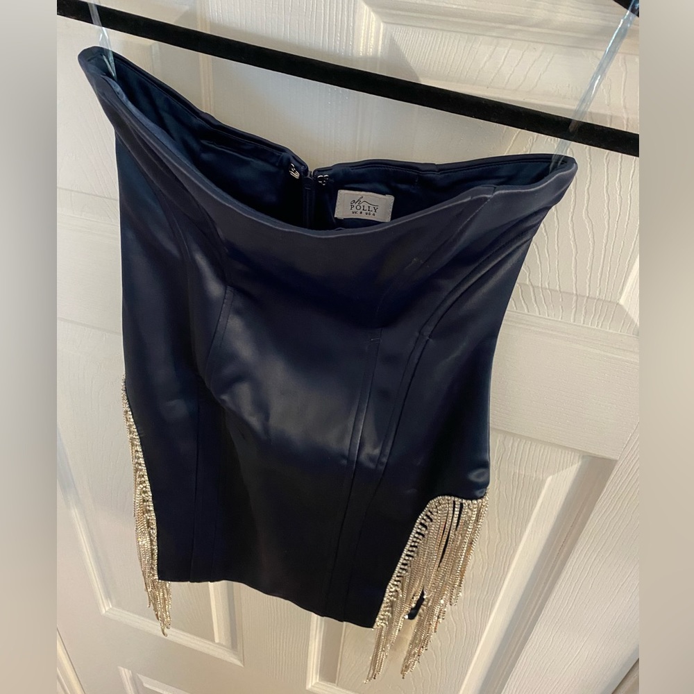 Oh Polly Satin Strapless Blue Dress with Rhinestones US4 UK8 - Picture 6 of 7